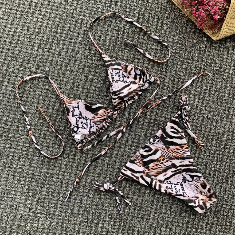 2019 woman summer sexy strap snake pattern bikini set swimsuit push up Brazilian beach swimsuit bikinis e fatos de banho 40J4 (5)