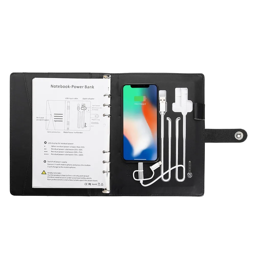 Бизнес блокнот Многофункциональный A5 power Book 8000 mAh power Bank Qi Беспроводная зарядка записная книжка Переплетчик дневник на спирали планировщик