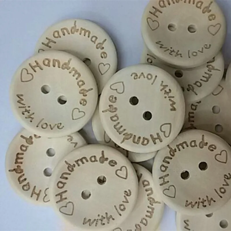 

WHOLESALE PRICE 100Pcs/lot Handmade with love Buttons DIY Scrapbooking Sewing Button Natural Wood Flatback 2-Holes Button