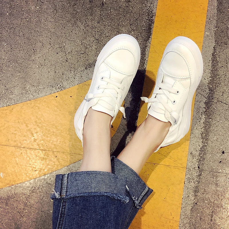 New Women Casual White Shoes Soft Leather Comfortable Shoes Women Soild Spring and Autumn Solid Slip on Flats