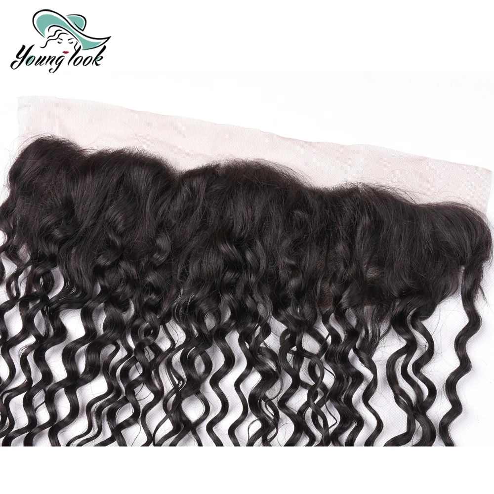 YOUNG LOOK Hair Brazilian Deep Wave Lace Frontal 13X4 Ear To Ear Free Part Non-Remy Human Hair Closure Natural Color 8-20Inch
