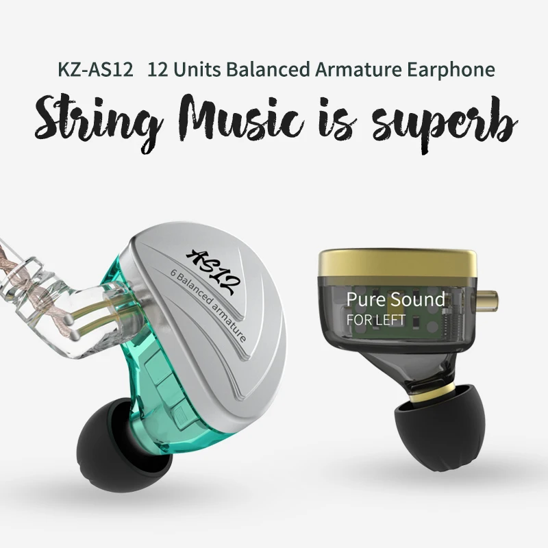 KZ AS12 Earphones 12BA Balanced Armature Drives HIFI Bass In Ear Monitor Headset Noise Cancelling Earbuds Zinc Alloy Headphones