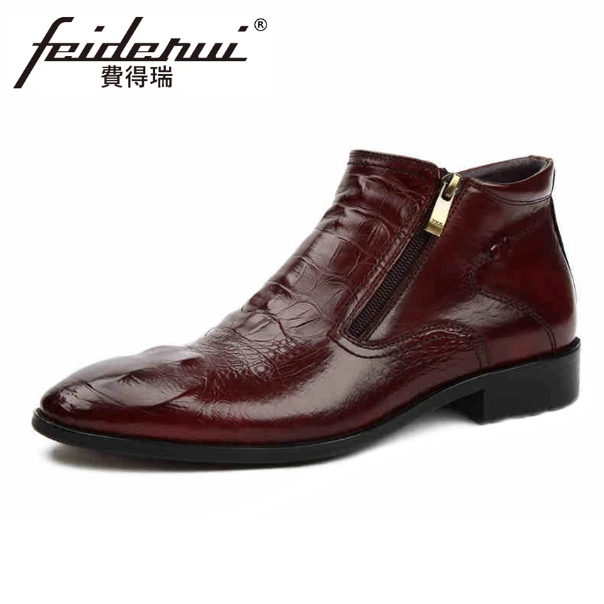 High Quality Genuine Leather Alligator Men's Chelsea Ankle Boots