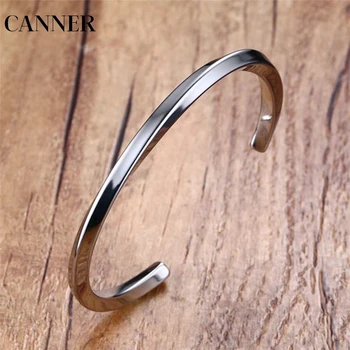 

CANNER Fashion Couple Bangle Brief Design Stainless Steel Cuff Bang for Women and Men Black Rose Gold Silver Color Bracelet R4