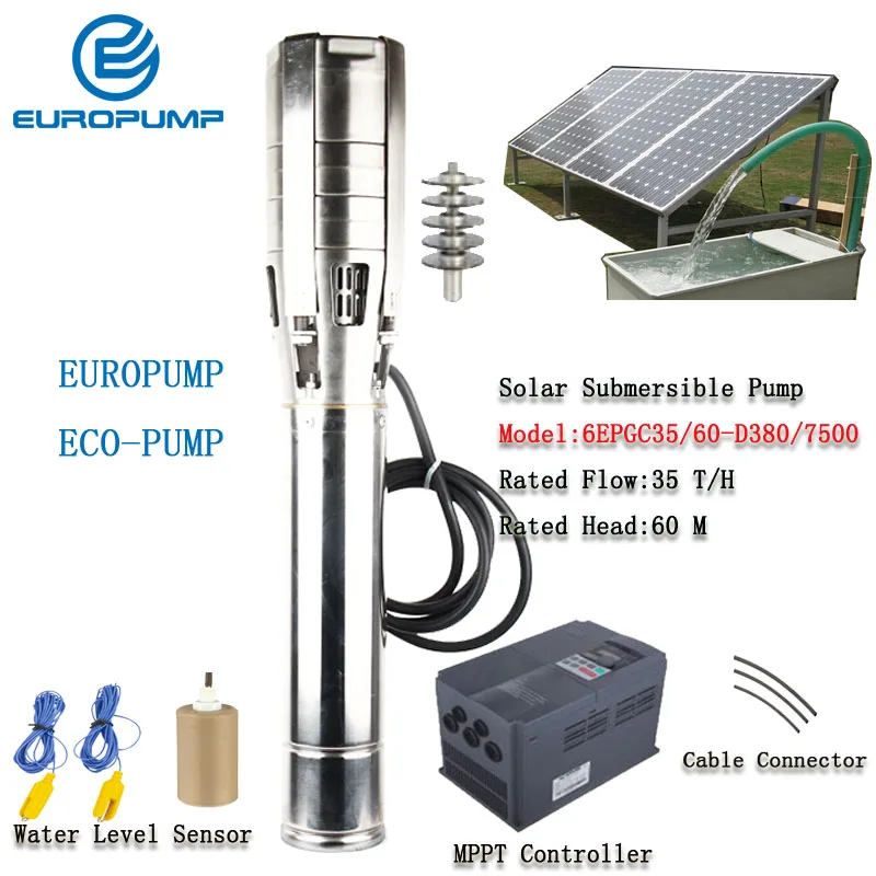 EUROPUMP 6 дюймовый 10HP выход 3 &quotLift 60M Flow 35000LPH высокоскоростной Солнечный водяной