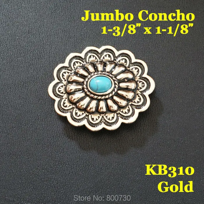 KB310) 10 шт. 1-3/8 ''(3,5 см) Металл Jumbo штампованный пустой Concho w/синий камень отвертка кожевенное ремесло