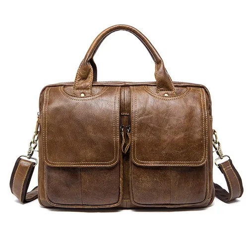 

Messenger Bag Men's shoulder bag Genuine Leather male Bags Men's Briefcase Laptop 14'' Tote Crossbody Bags for men 8002