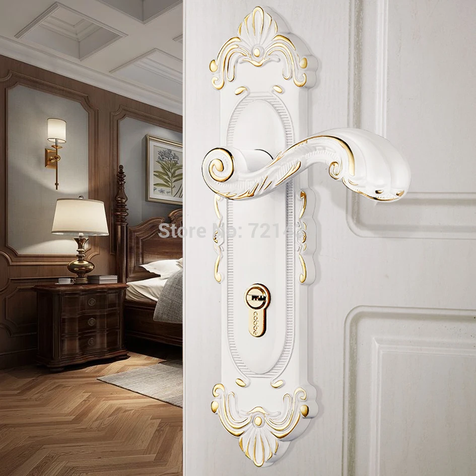  Europen Fashion Ivory Interior Solid Wood Panel Handle Lock Amber White Bedroom Bookroom Kitchen Wo - 32952297488