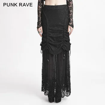 

PUNK RAVE Fashion Women Gothic Skirts Steampunk Vintage Lace Long Black Skirt Evening Party Tight Skirt