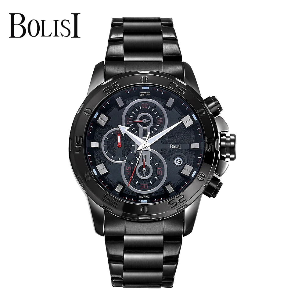 BOLISI Mens Watches Top Brand Luxury Stainless steel Sport Wristwatch 30m Waterproof Men Quartz Business Watch Relogio Masculino kashidun relogio masculino mens watches top brand luxury fashion business quartz watch men sport steel waterproof wristwatch