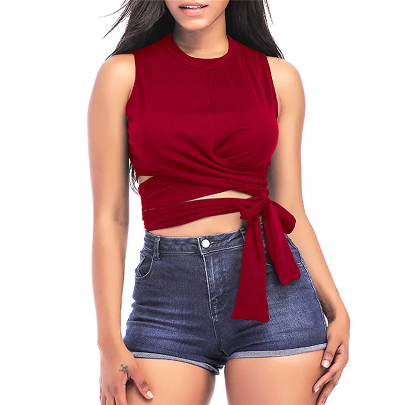 

Sexy Six-color Cross Strap Cotton Multi-color Vest 2019 New Hot Solid Color Round Neck Strap Short Top