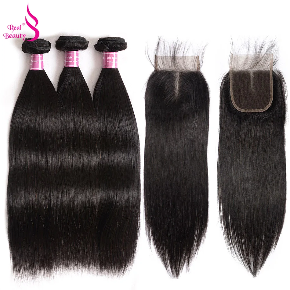 Real Beauty Malaysian Straight Hair Bundles With Closure 3Bundles With ...