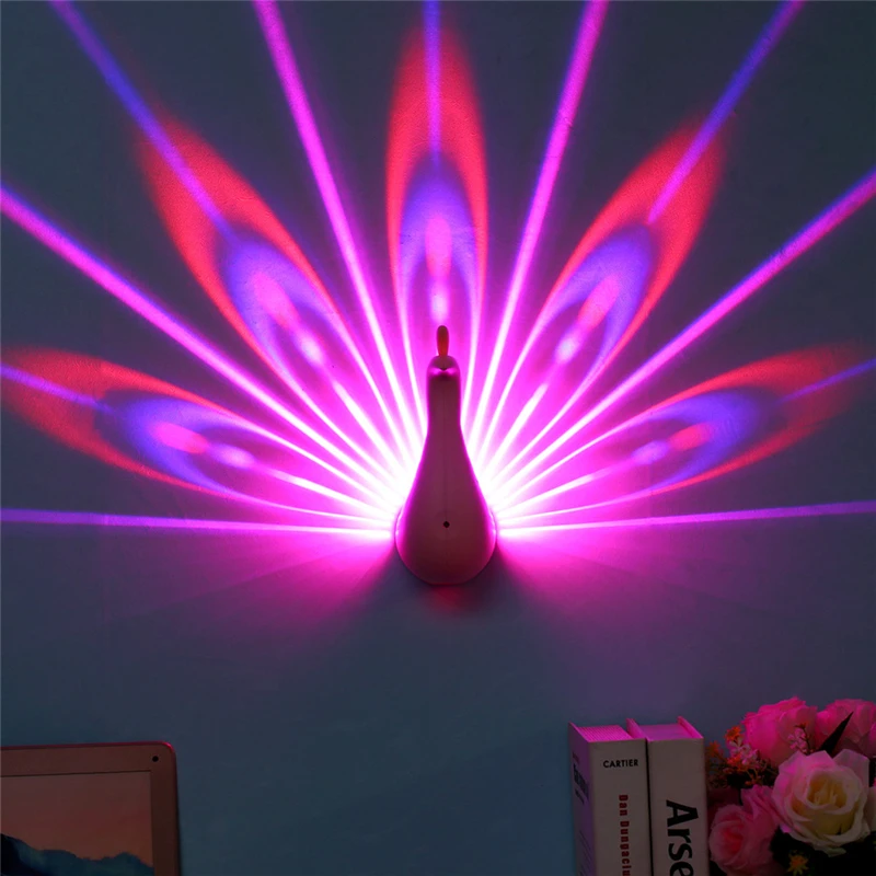 

Peacock Shape 3D LED Projection Lamp Remote Control Night Wall Light Lamp Colorful LED Night Light for Corridors Home Decoration