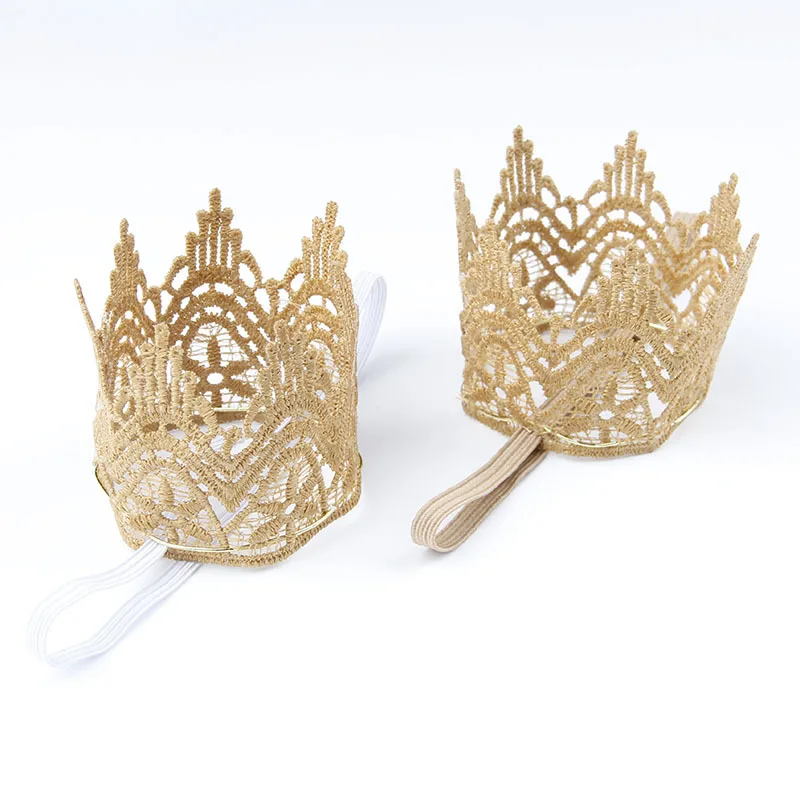 Yundfly Gold Lace 3D Crown Baby Headband Newborn Girls Elastic Tiara Hairband Birthday Gift Photography Props baby accessories diy