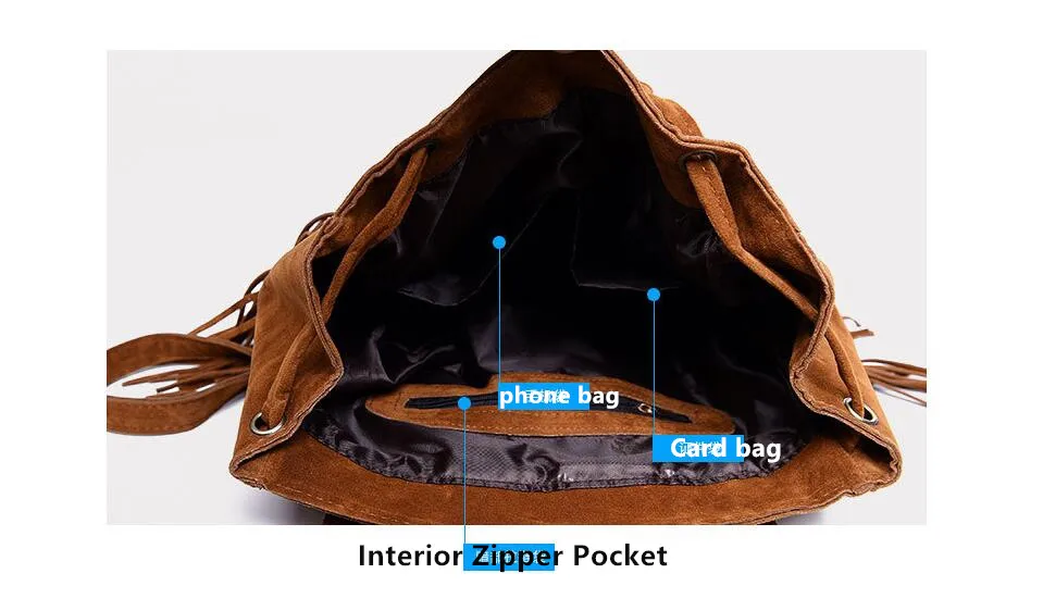 Valink Модный женский рюкзак с кисточками, винтажные замшевые рюкзаки для девочек-подростков, школьные сумки на плечо, дорожные рюкзаки Mochila
