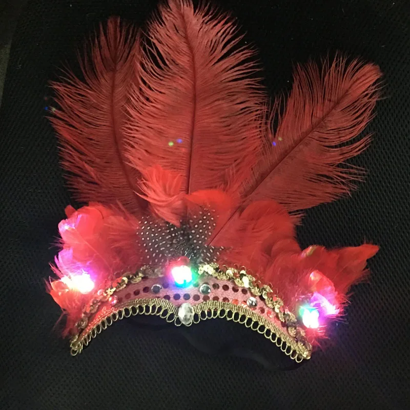 

LED Light Blinking Women Feather Headband Festival Night Club Cocktail Carnival Party Belly Dance Show Headdress Headwear