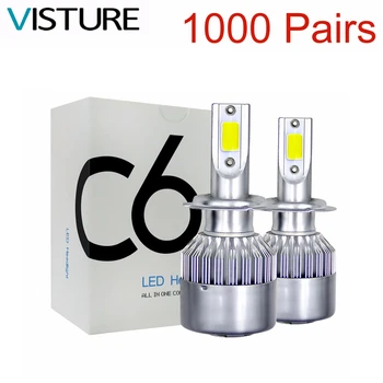 شراء1000 Pairs لكل مجموعة سيارة مصابيح ليد لمصابيح السيارة الأمامية مصباح H4 Led H7 H11 H8 H1 H3 السيارات سيارة عالية منخفضة شعاع 6000K 6500K مصباح ليد فيستور C6