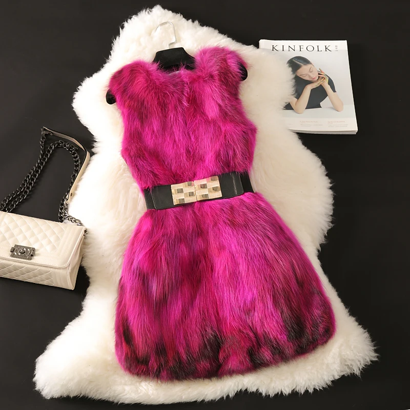 

Top quality real raccoon dog fur vest women long slim winter fur vests waistcoats female sleeveless jackets and coats g8937