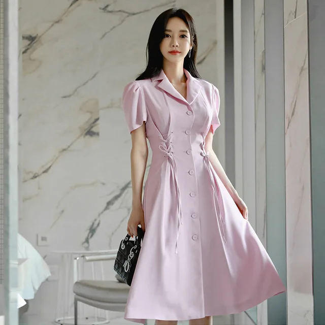 Best Price Women Big Swing Loose Dresses Woman Party Night Clothes Vestido De Festa Longo Robe Singer Button Drawstring Korean Summer Dress
