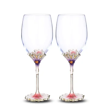 

1 Pair champagne glass Red Wine Glass Enamelled Goblet Glass Flower Shape Wedding Crystal Wine Cup Birthday Gift