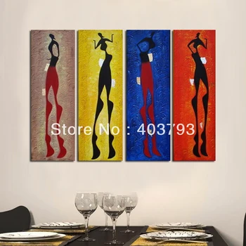 

MODERN ABSTRACT HUGE WALL ART OIL PAINTING ON CANVAS 4P abstract figuers no frame free shipping
