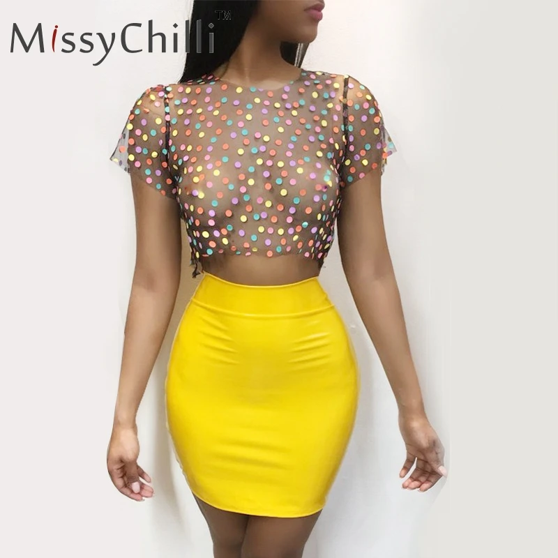Женское облегающее платье MissyChilli в горошек из двух предметов прозрачное короткое