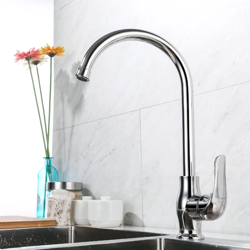 IVRICH Stainless Mirror Polished Kitchen Faucet Ceramic Core Kitchen Tap Deck Mount Sink Mixer ML102