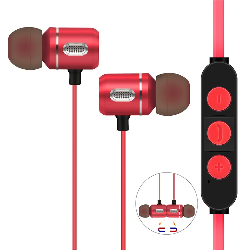 AX 09 Bluetooth Wireless Stereo Earphone In Ear Magnetism Hanging Headset With Mic Led Portable Sport Music Earphones Equipment