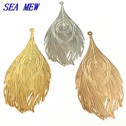 SEA MEW 83*38 мм Мода под металл, серебро, золото филигранный павлин кулон с перьями медный лист Шарм для изготовления ювелирных изделий 10 шт