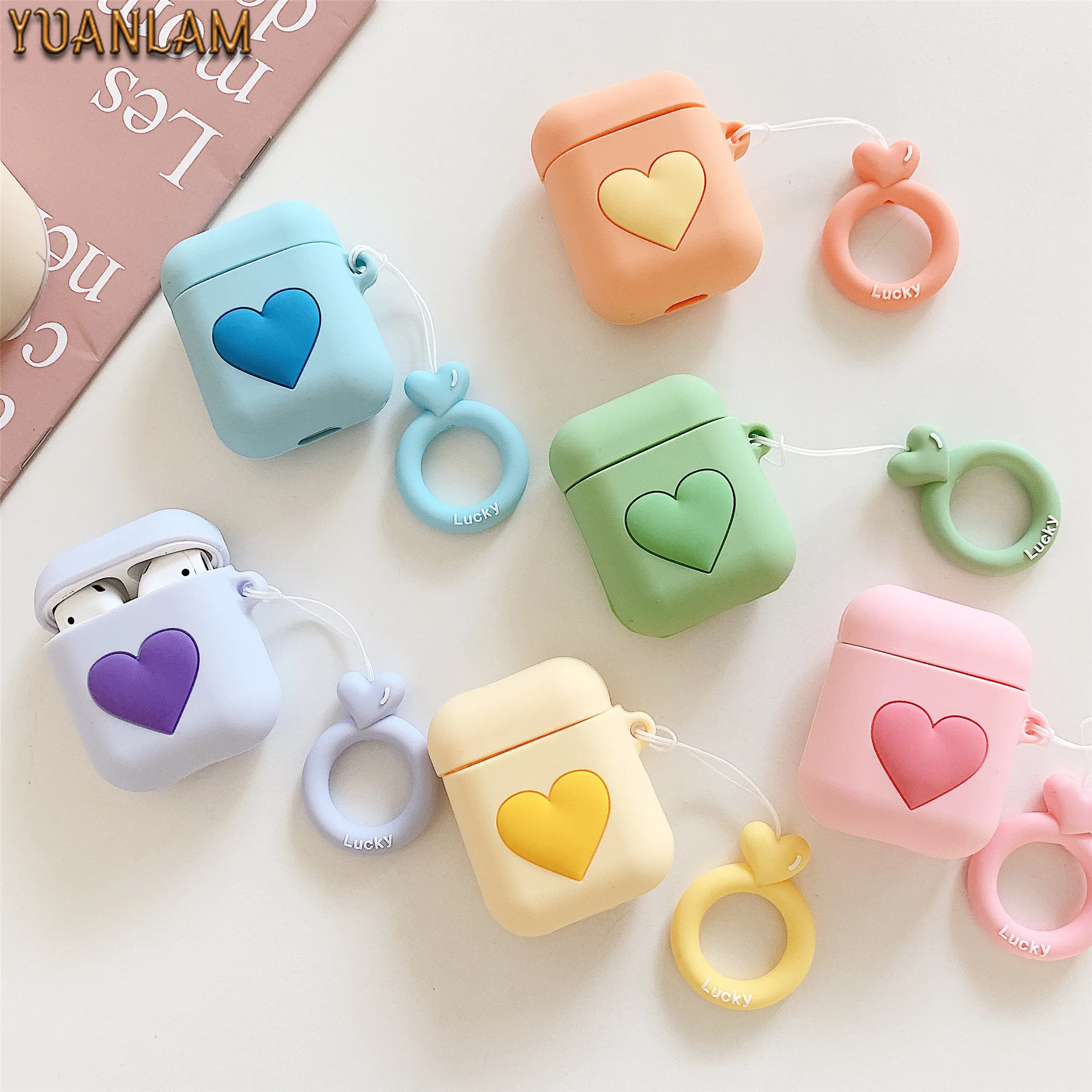 

Earphone Case For AirPods Case Silicone Cute Love Heart Protective Cover For Apple Air pods 2 Headphone Earburd Case finger Ring