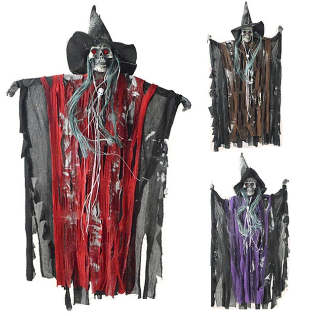 Halloween Hanging Ghost Terrorist Voice Activated Glowing Red Eyes