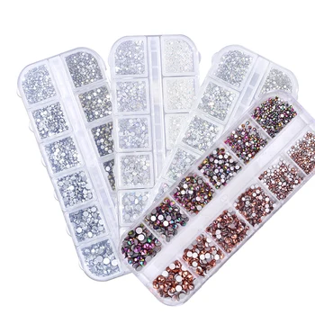 

SS4-SS16 Mix Size 1440pcs Nail Art Crafting Crystal AB Rhinestones Flatback Glass Gems( with Plastic Container) flat back stones
