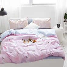 Cute Pink Flamingo Duvet Cover Set 100% Cotton Blue Solid Color Bed Sheet Pillow Case Cartoon Duvet Cover For Girl Queen Bedding