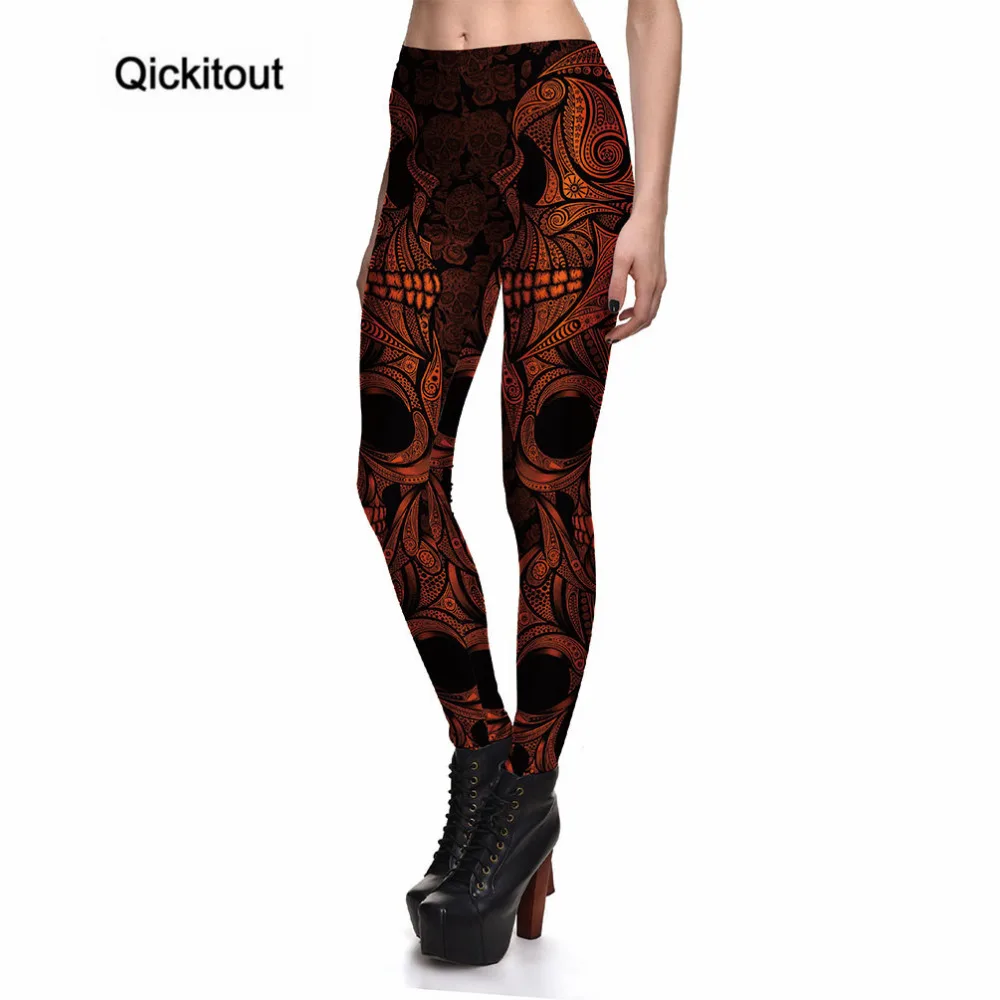 

Qickitout Leggings Fitness Sexy Women's Black&Red Psychedelic Skeleton Legging Stretch Digital Print Pants Trousers Plus Size