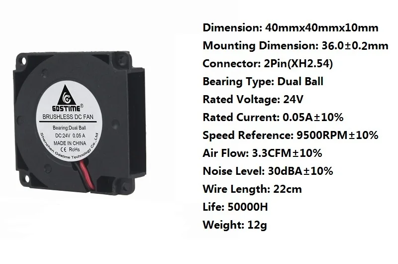 2 шт. Gdstime двойной шар DC 5 в 12 В 24 в 40*40*10 мм Вентилятор Кулер 1,5 дюймов 4 см 40 мм x 10 мм Мини радиаторы турбо вентилятор охлаждения - Цвет лезвия: 24V