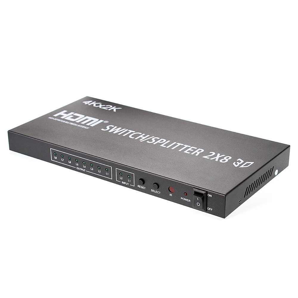 Full HD 1080 P 3D 4 К 2x8 HDMI V1.4 переключатель 2 в 8 Выход HDMI Splitter Matrix для DVD PS3 ТВ Box HD ТВ с Питание + пульт