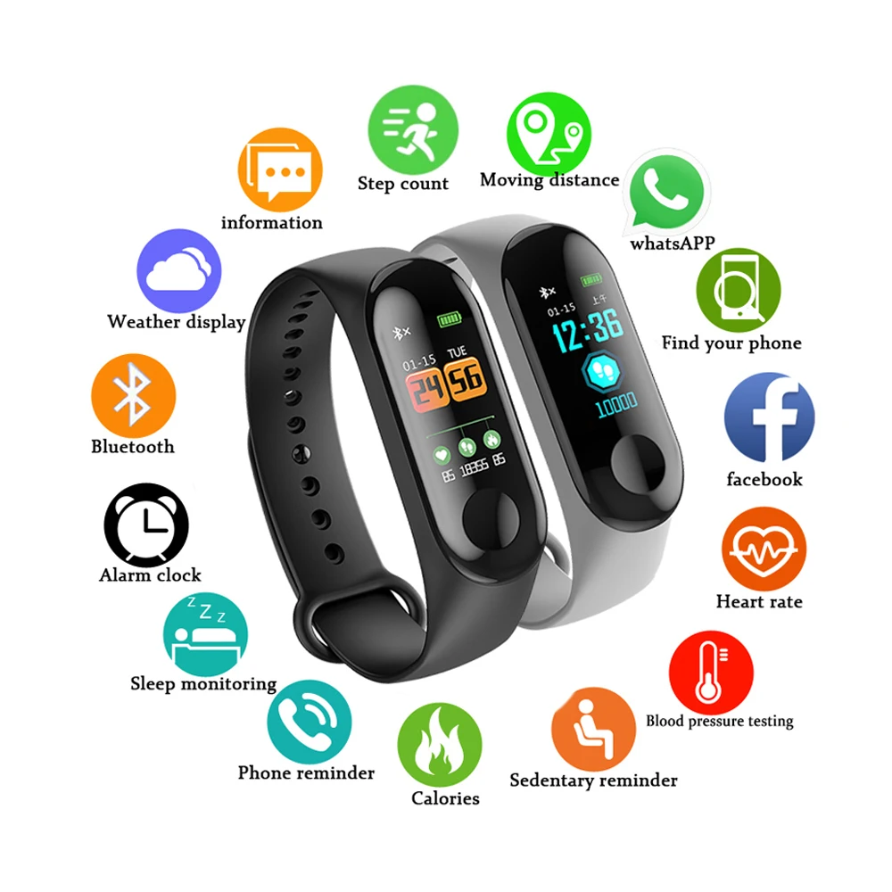

M3 band Outdoor Sports Smart Wristband Fitness Bracelet Heart Rate Blood Pressure Monitoring Wristbands Tracker VS Mi band 3