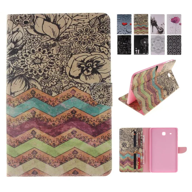 

For Coque Samsung Galaxy Tab E 9.6 Case Wave Flower Flip Folio PU Leather Wallet Cover Case for Galaxy Tab E 9.6 T560 T561
