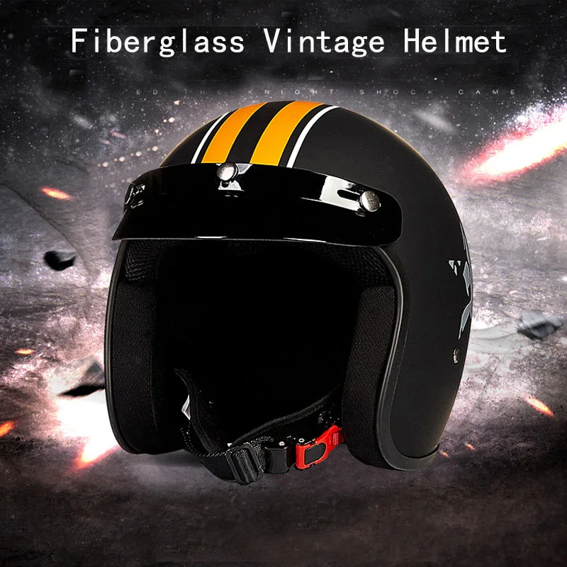 2018 Adults Fiberglass Halley Motorcycle Open Face Helmet Matt Black