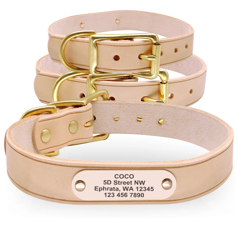 

Pet Collar Leather Personalized Dogs Collar Customized Dog Tag Collars Engraved Name & Phone Number collar perro for Pitbull