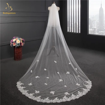 

2019 New White Ivory Wedding Veils Veu De Noiva Lace Appliques Wedding Veils Mariage Bridal Veil HL30 QA1341