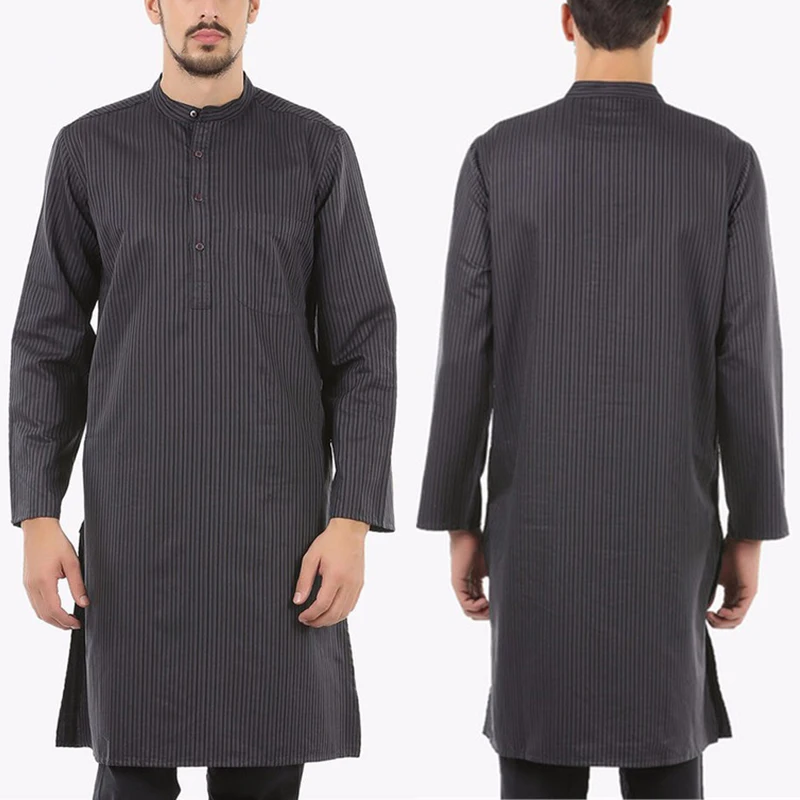 Исламский ТОБ рубашки костюм полосатый ТОБ Jubba мужская одежда халат с длинным рукавом Saudi Arabe ТОБ мусульманский Тауб индийская одежда