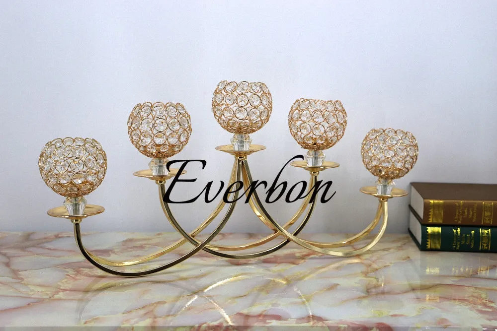 

Crystal Candelabra Centerpieces /GOLD Wedding globe crystal candelabra /5 arms candelabra/candle holder event road lead