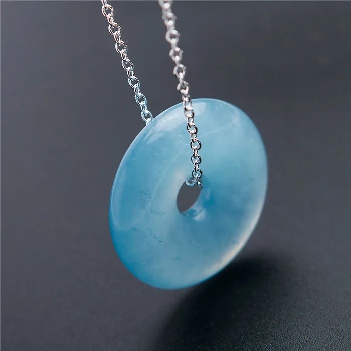 Natural Blue Aquamarine Necklace Pendant Donut Shape Clear Gemstone 27x9mm Women Man Best Anniversary Jewelry Lucky Gift AAAAA
