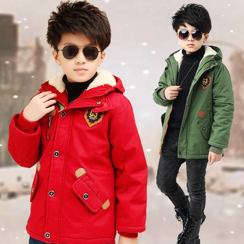 boys winter jacket down cotton padded plush down jacket for kid boy hooded thicken warm outerwear