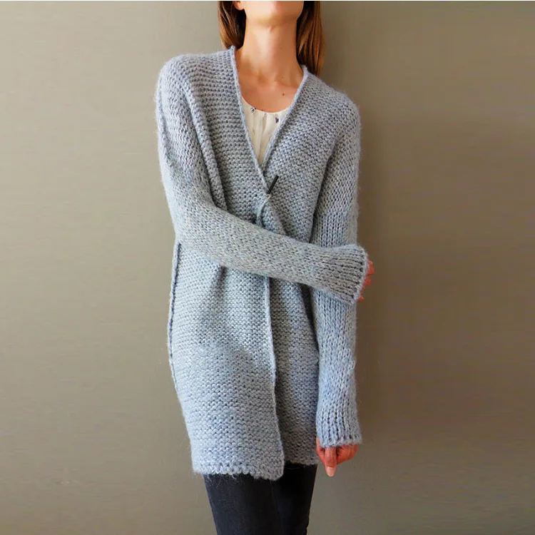 

Women Cardigan Female Solid Cardigans Long Sleeve Knit Jersey Warm Mohair Tops Block Open Front Winter Sweater Casaco Feminino