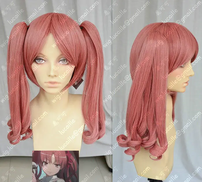 

100% Picture full lace wig Toaru Kagaku no Railgun Shirai Kuroko Double Pink Tiger Card Cosplay Wigs