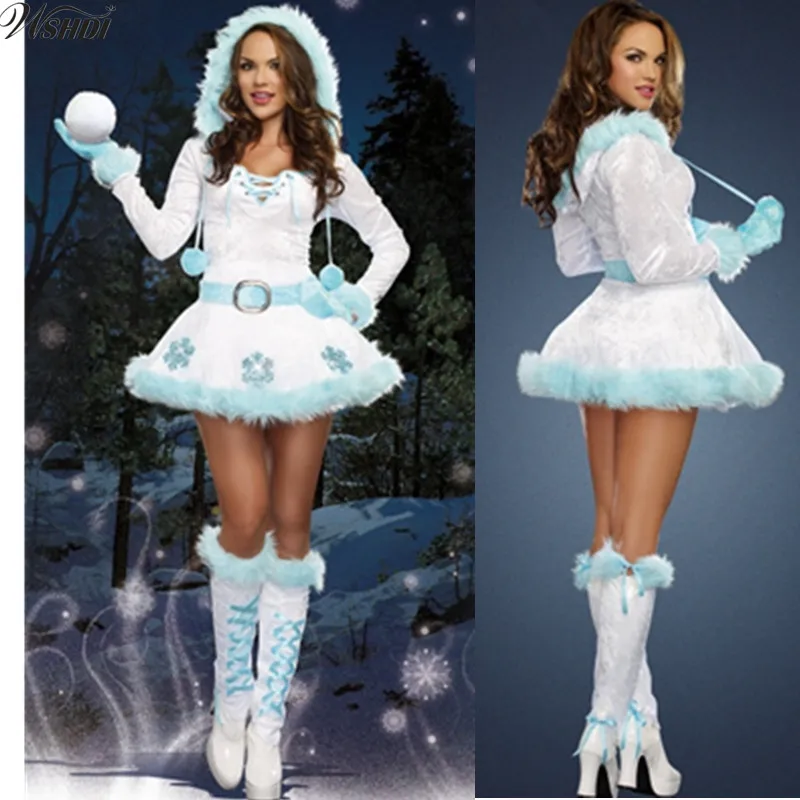 

Sexy Christmas tree Costumes Deluxe Sexy Dreamy Snow Maiden Hooded Christmas Dress Santa Claus Costumes for Adults Uniform