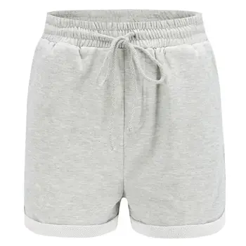 

Womens Summer High Waist Drawstring Cuffed Shorts Solid Color Rolled Hem Sport Casual Activewear With Pockets