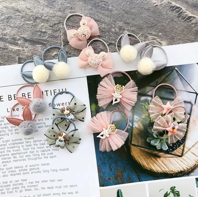 

NEW Kids animal flower Ribbon hair bow elastic hair band girls scrunch rubber band toddlers Chiffon ties ring hair accessories